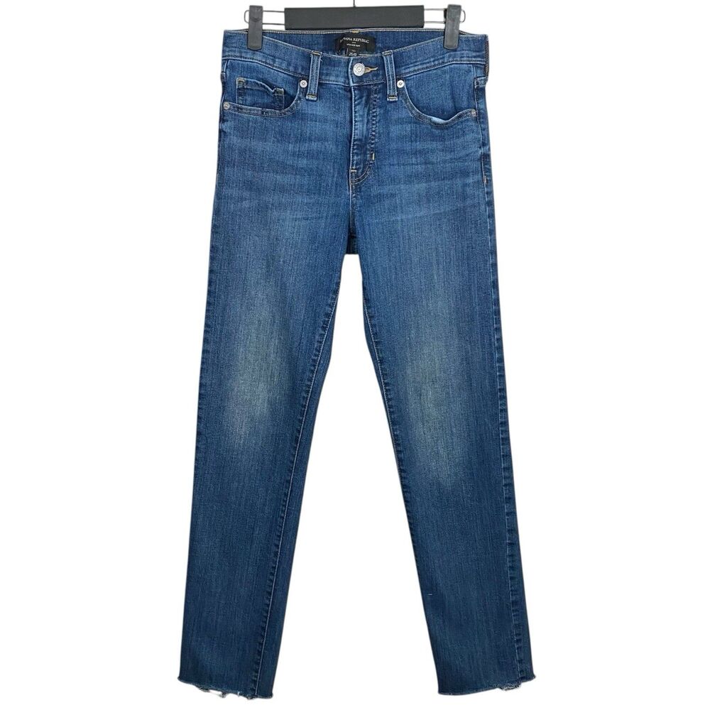 Banana Republic High Rise Jeans Womens 25/0 (28x28) Blue Slim Stretch Raw Hem